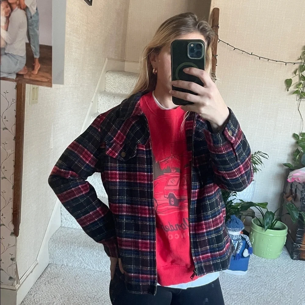 Christopher & Banks Wool Blend Petite Red and Black Plaid Holiday Jacket